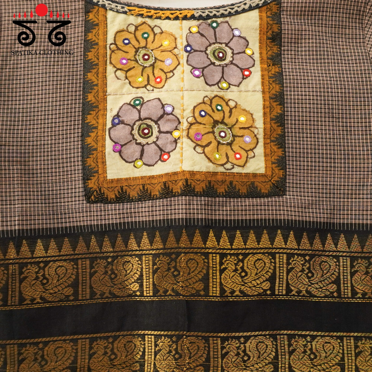 Grey checks Chettinad - Pen Kalamkari Blouse
