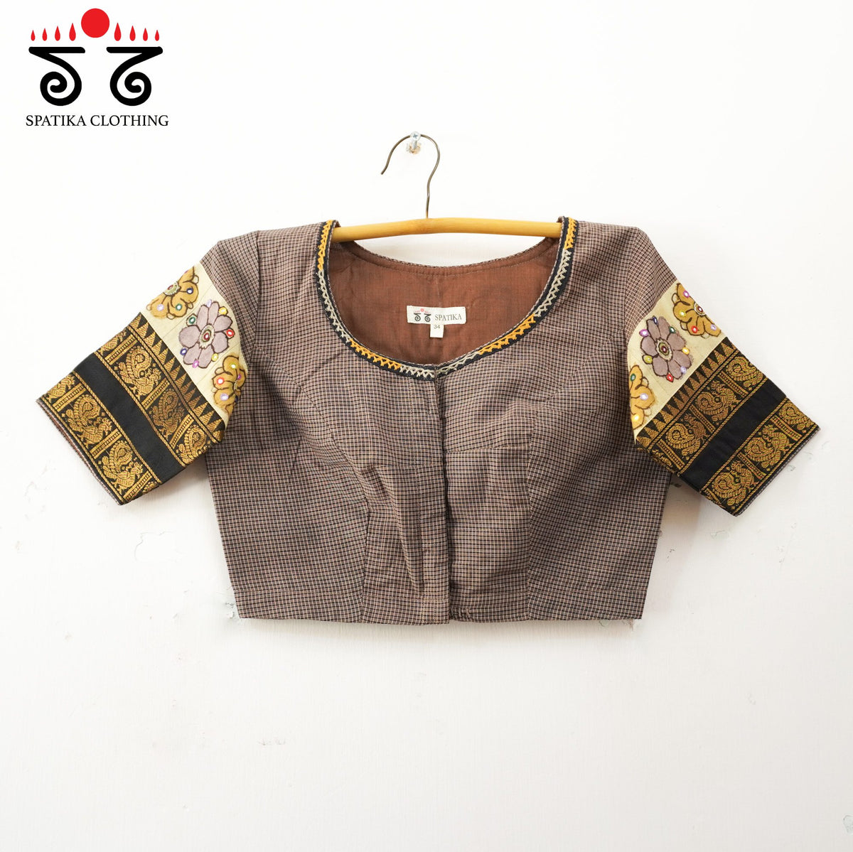 Grey checks Chettinad - Pen Kalamkari Blouse