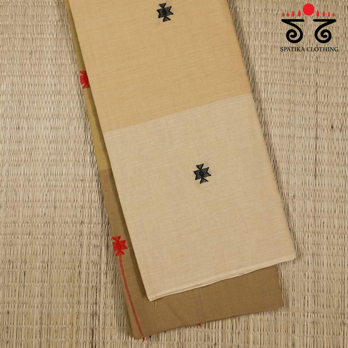 Beige Begampur Handwoven Cotton Saree New!