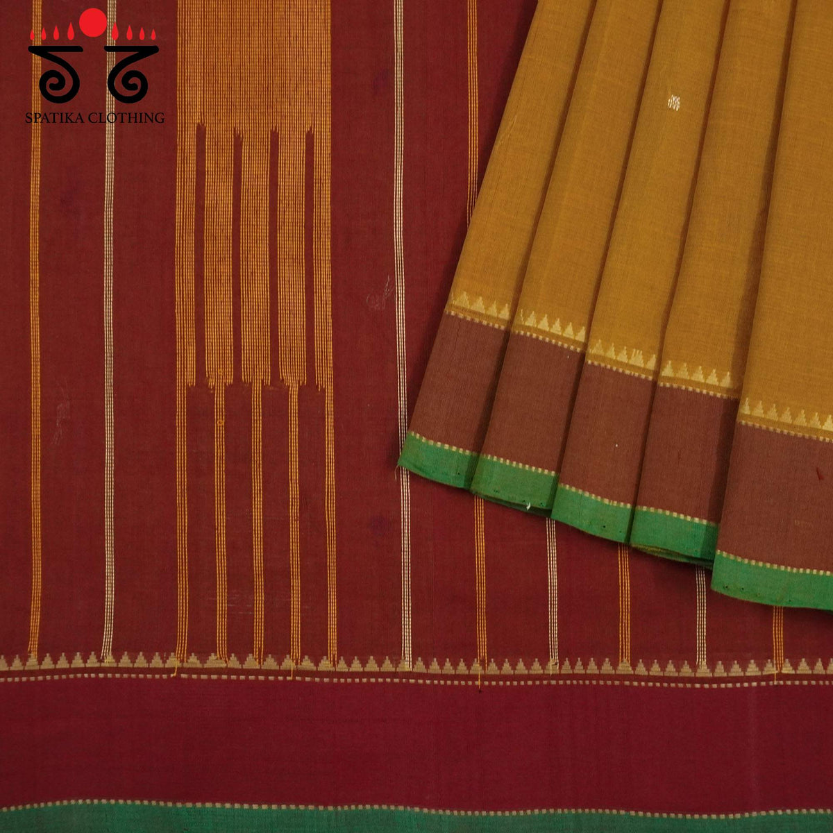 Mustard Kanchi Cotton Saree - Ikat Blouse