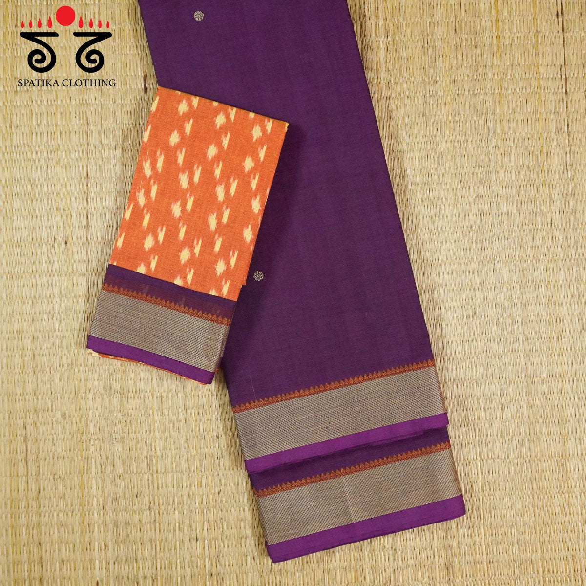 Purple Kanchi Cotton Saree - Ikat Blouse