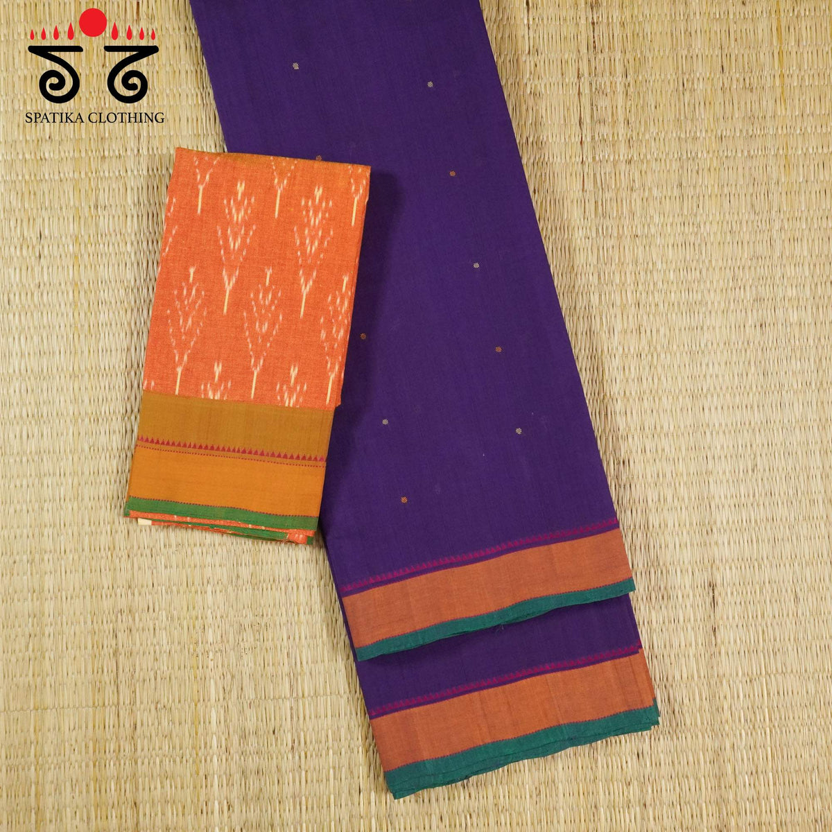 Violet Kanchi Cotton Saree - Ikat Blouse
