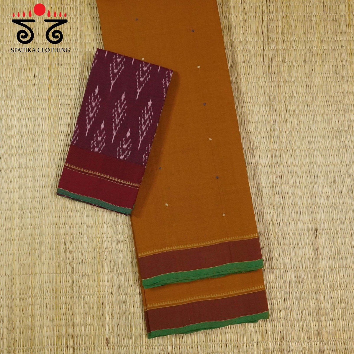 Mustard Kanchi Cotton Saree - Ikat Blouse