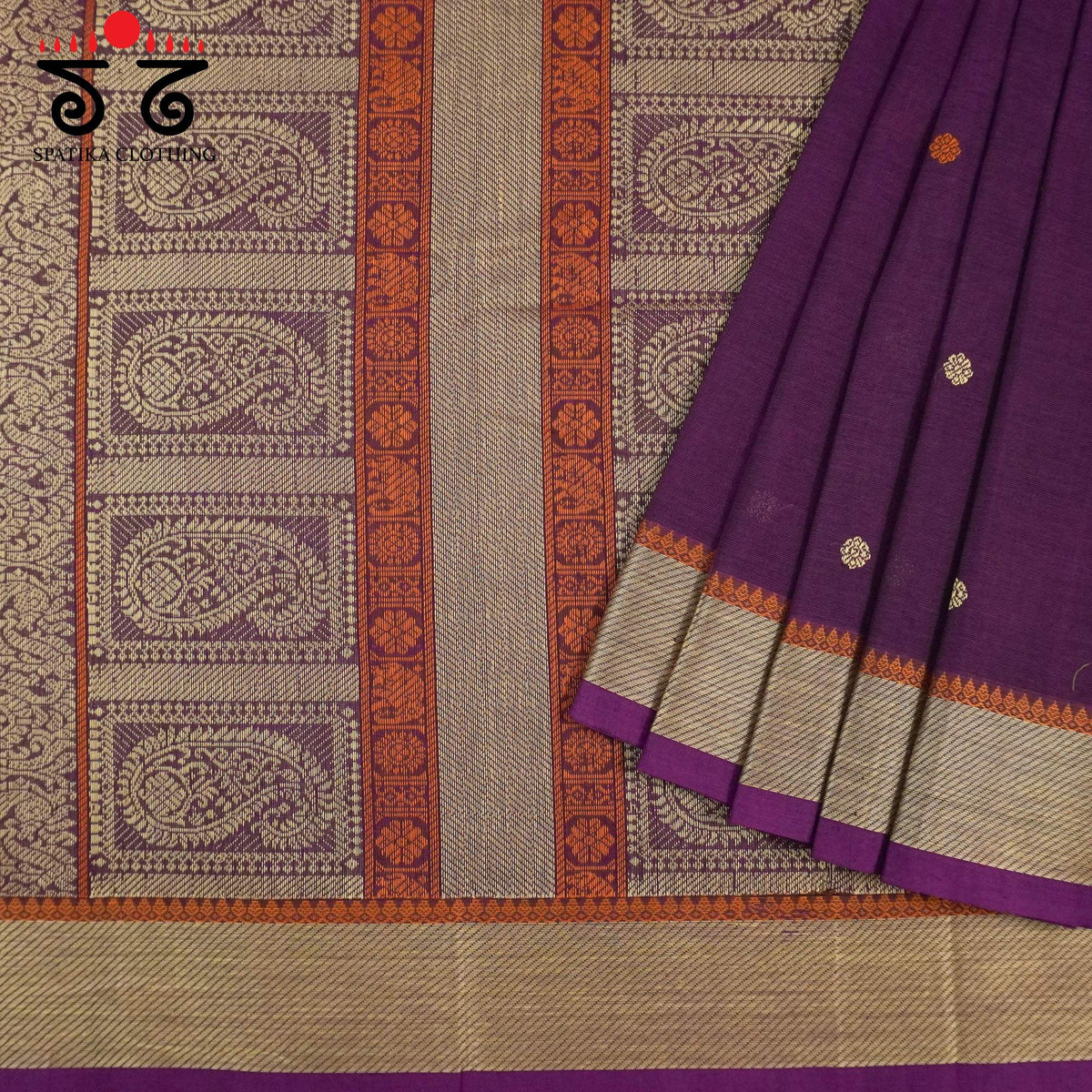 Purple Kanchi Cotton Saree - Ikat Blouse