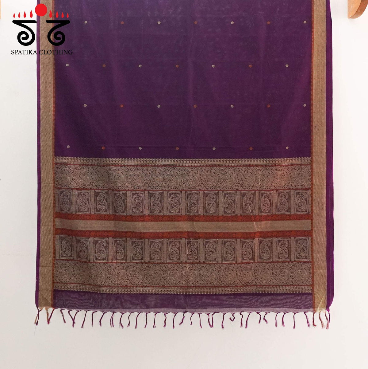 Purple Kanchi Cotton Saree - Ikat Blouse
