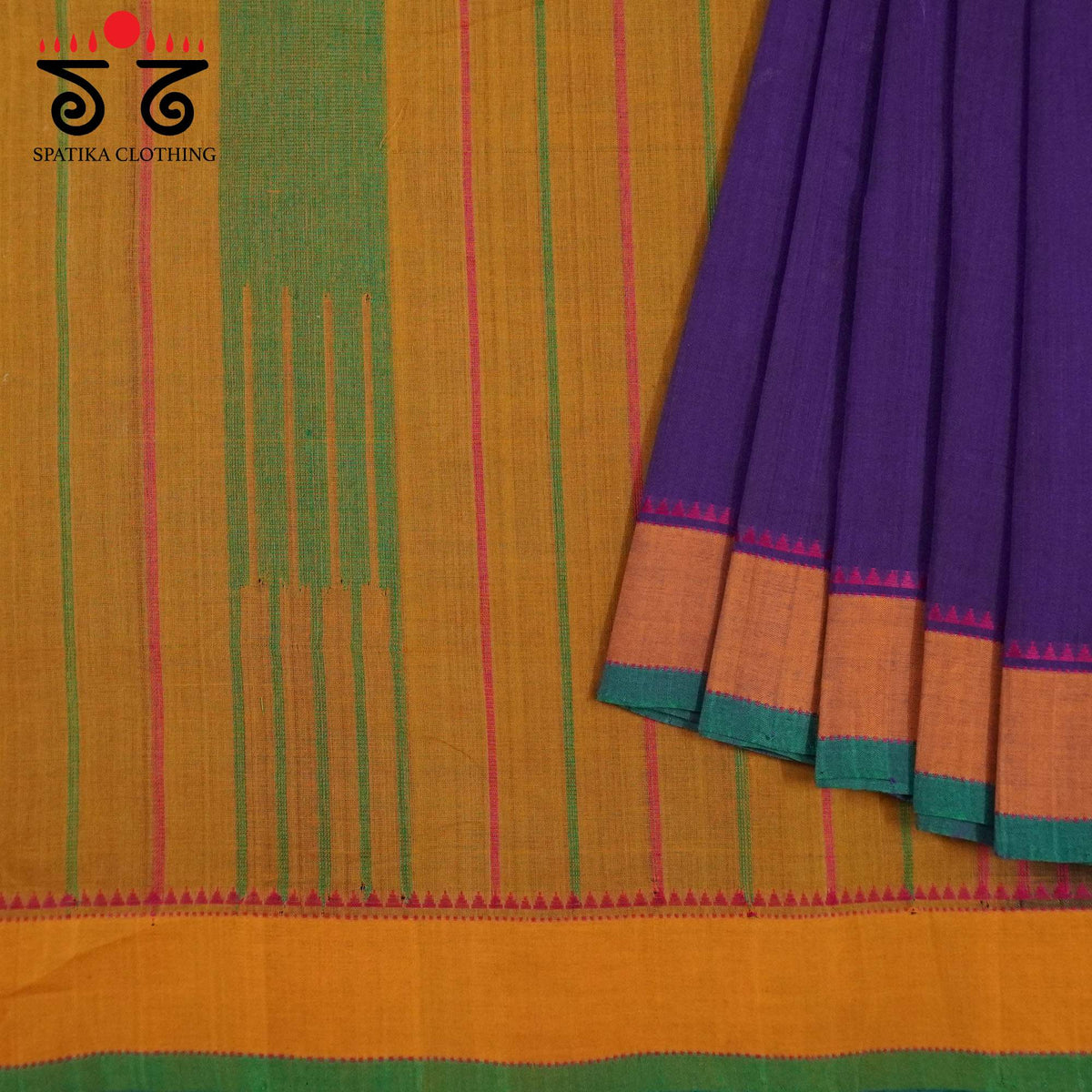 Violet Kanchi Cotton Saree - Ikat Blouse