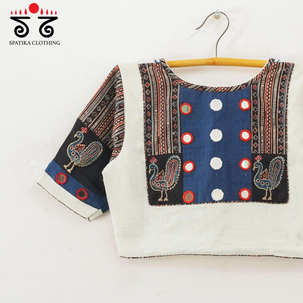 The Morni - White & Blue Mirror work  Blouse