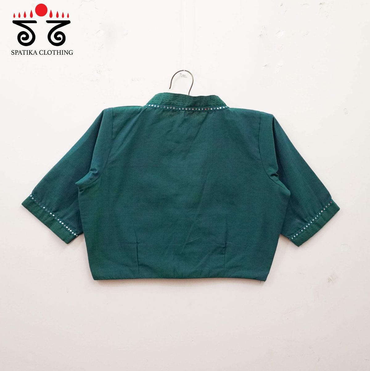 Teal Mirror Work - V Neck Blouse