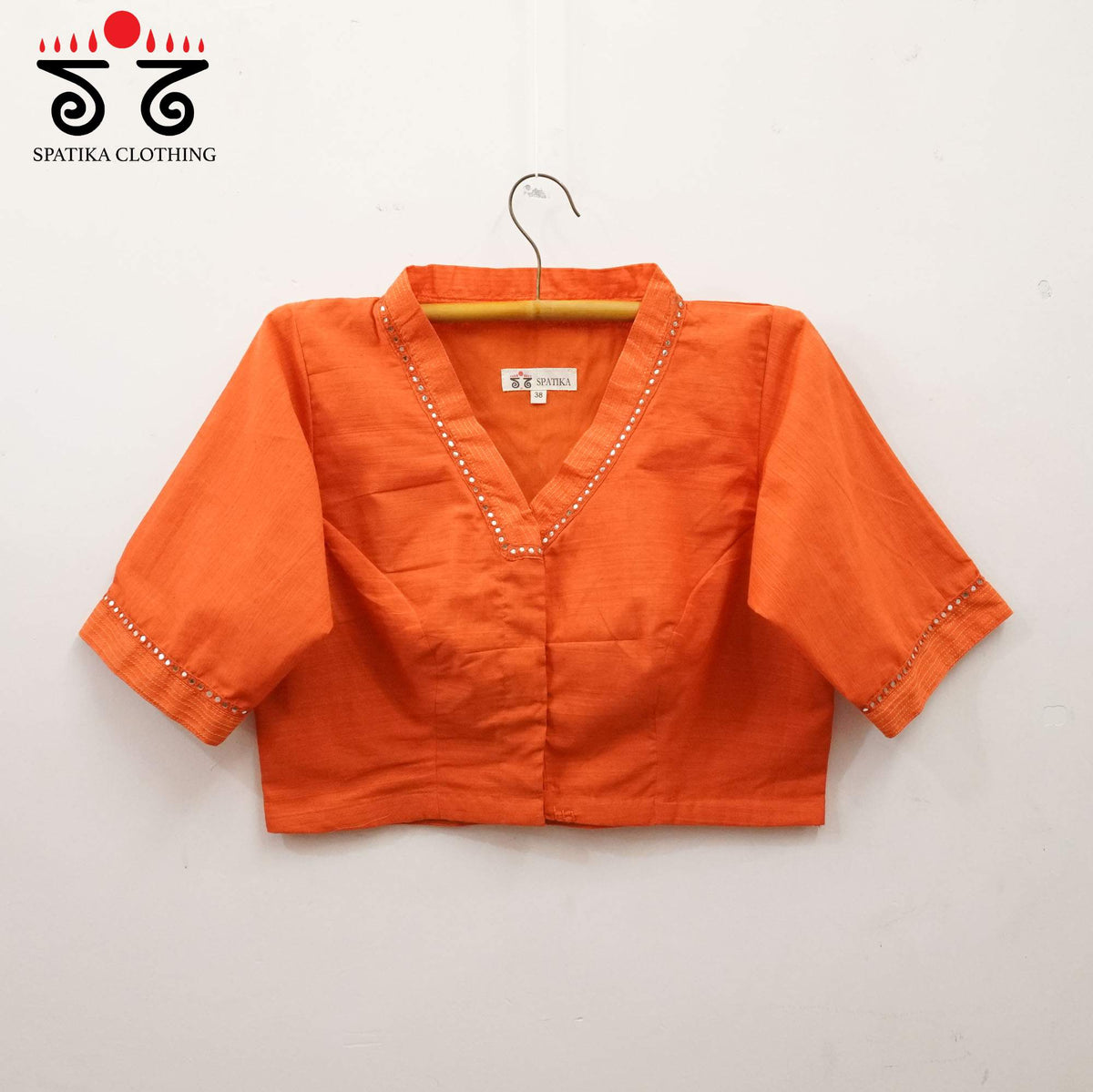 Orange Mirror Work - V Neck Blouse