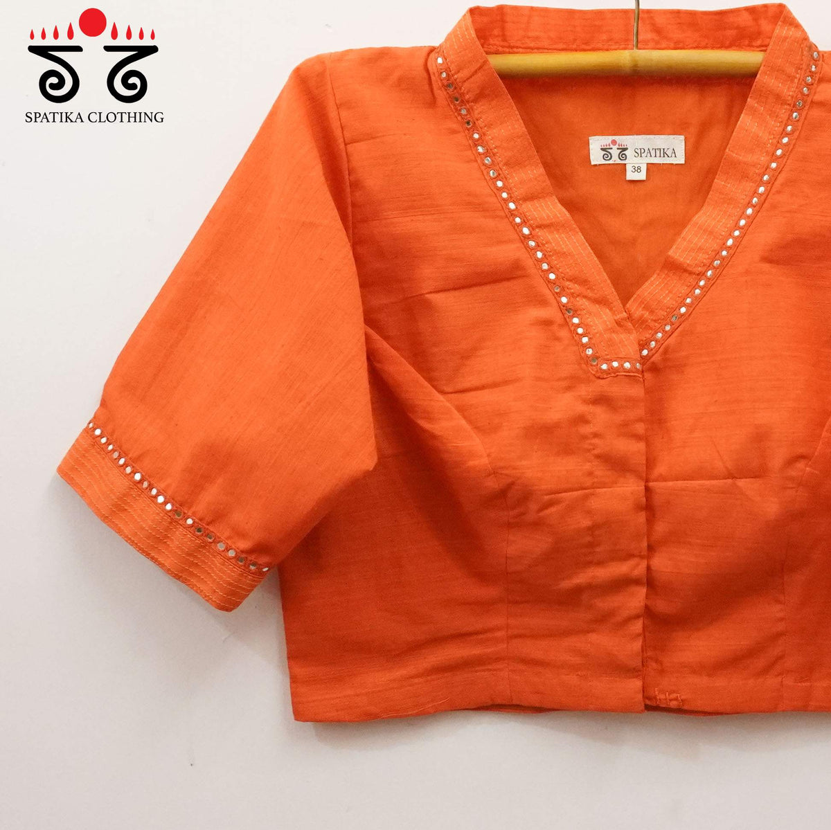 Orange Mirror Work - V Neck Blouse