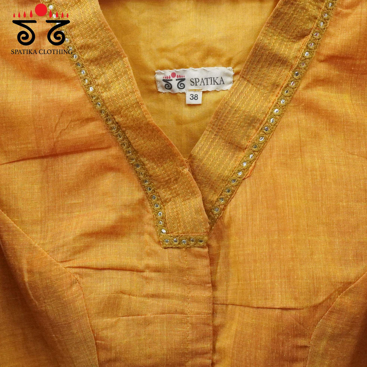 Mustard Mirror Work - V Neck Blouse
