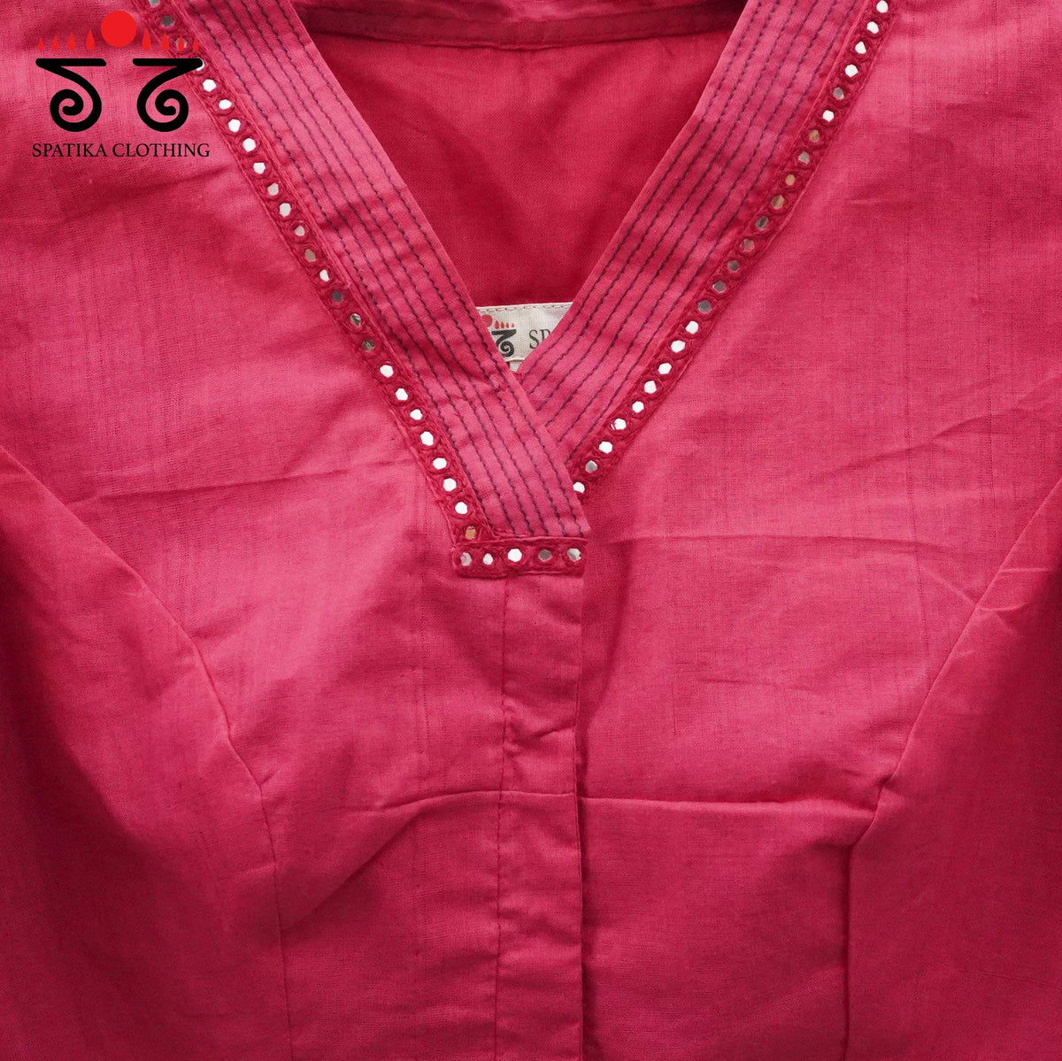 Pink Mirror Work - V Neck Blouse