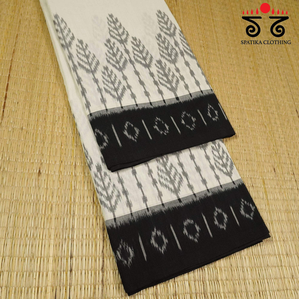 Black & White Telia Rumal Ikat Cotton Saree