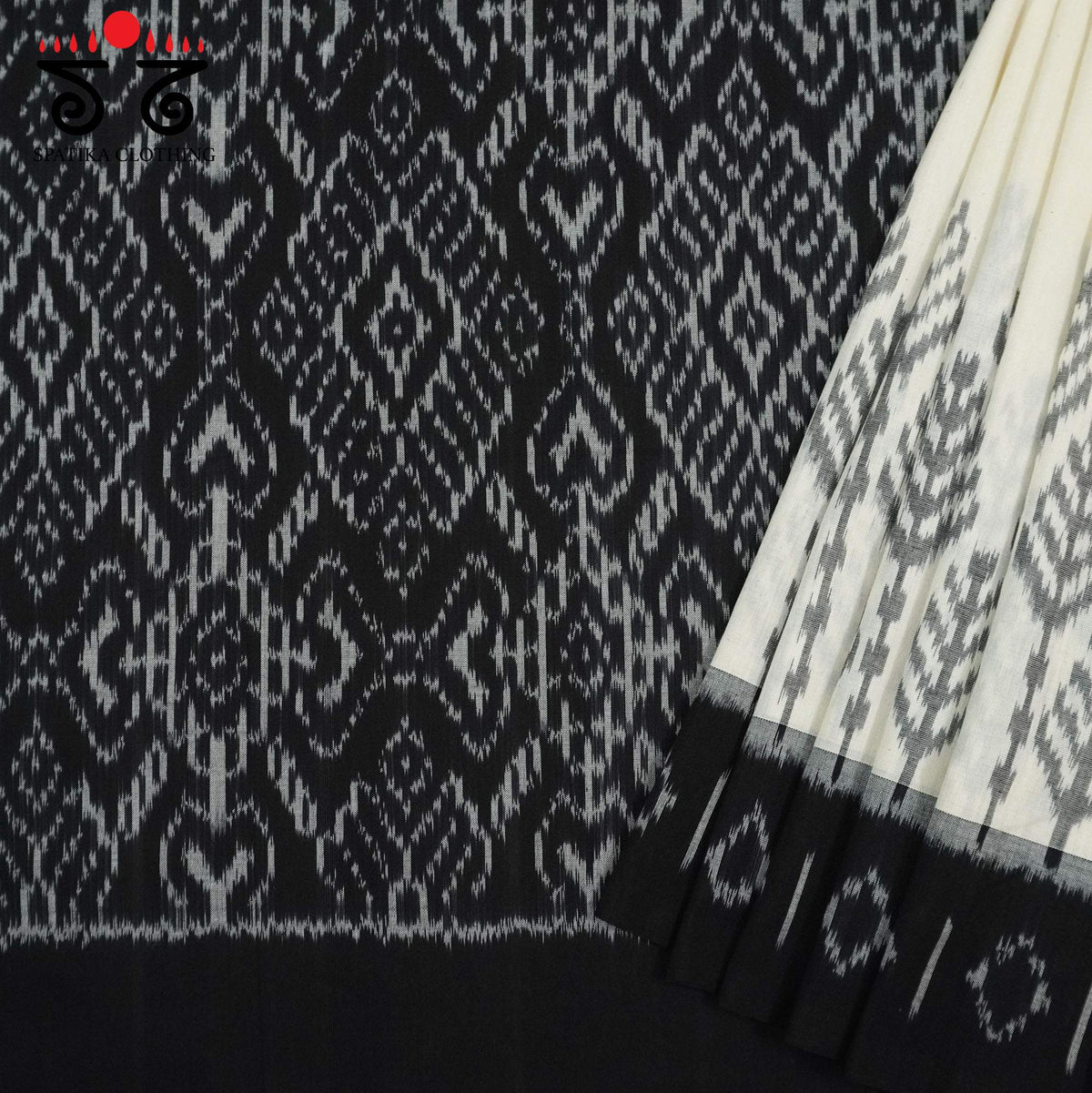 Black & White Telia Rumal Ikat Cotton Saree