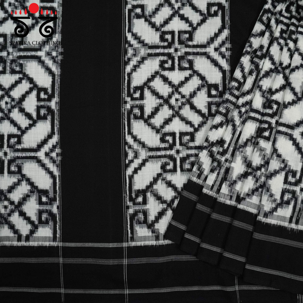 Black & White Telia Rumal Ikat Cotton Saree