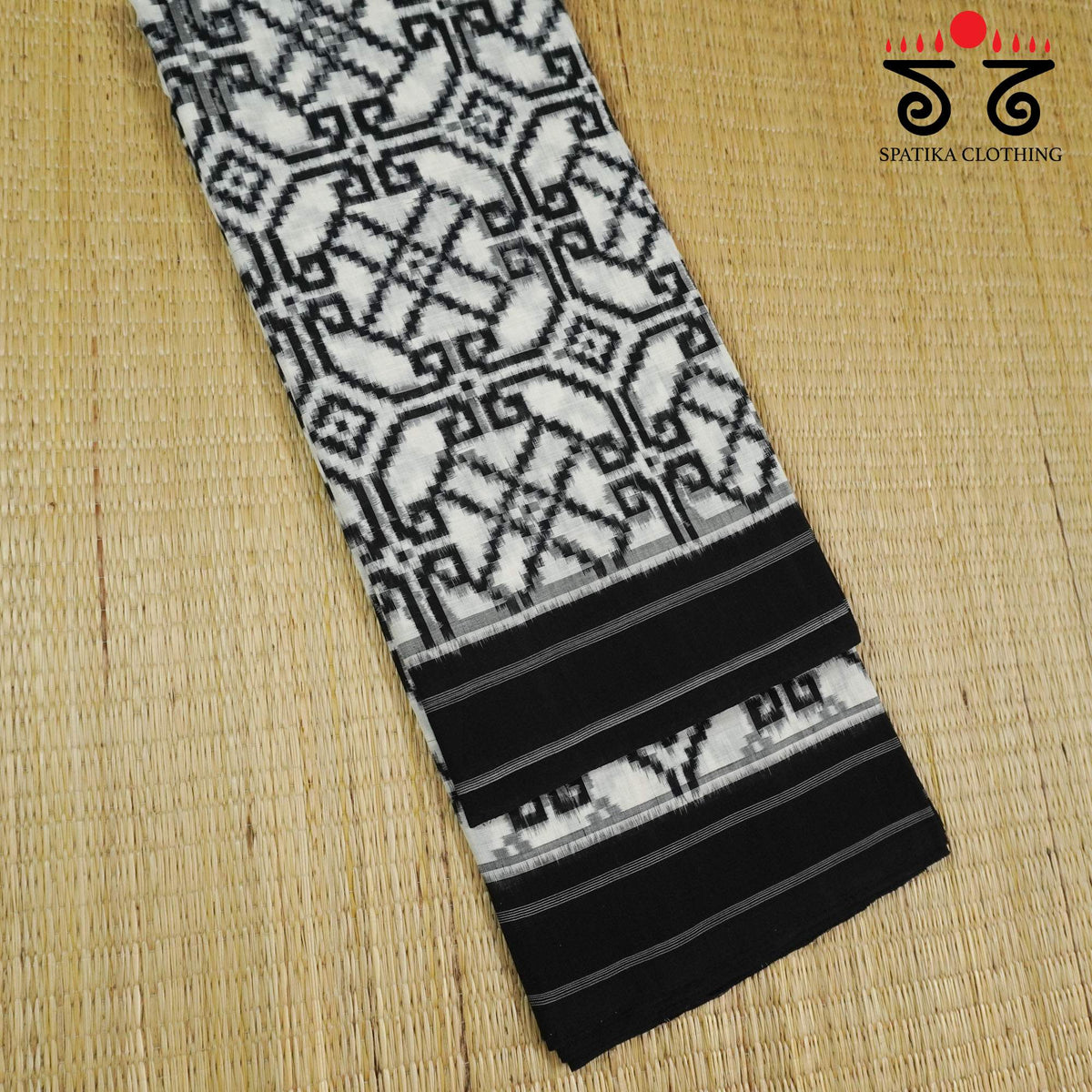 Black & White Telia Rumal Ikat Cotton Saree