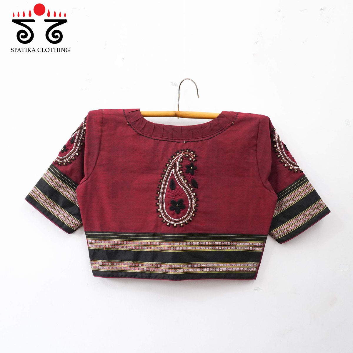 Maroon & Black Chikankari Handcrafted blouse