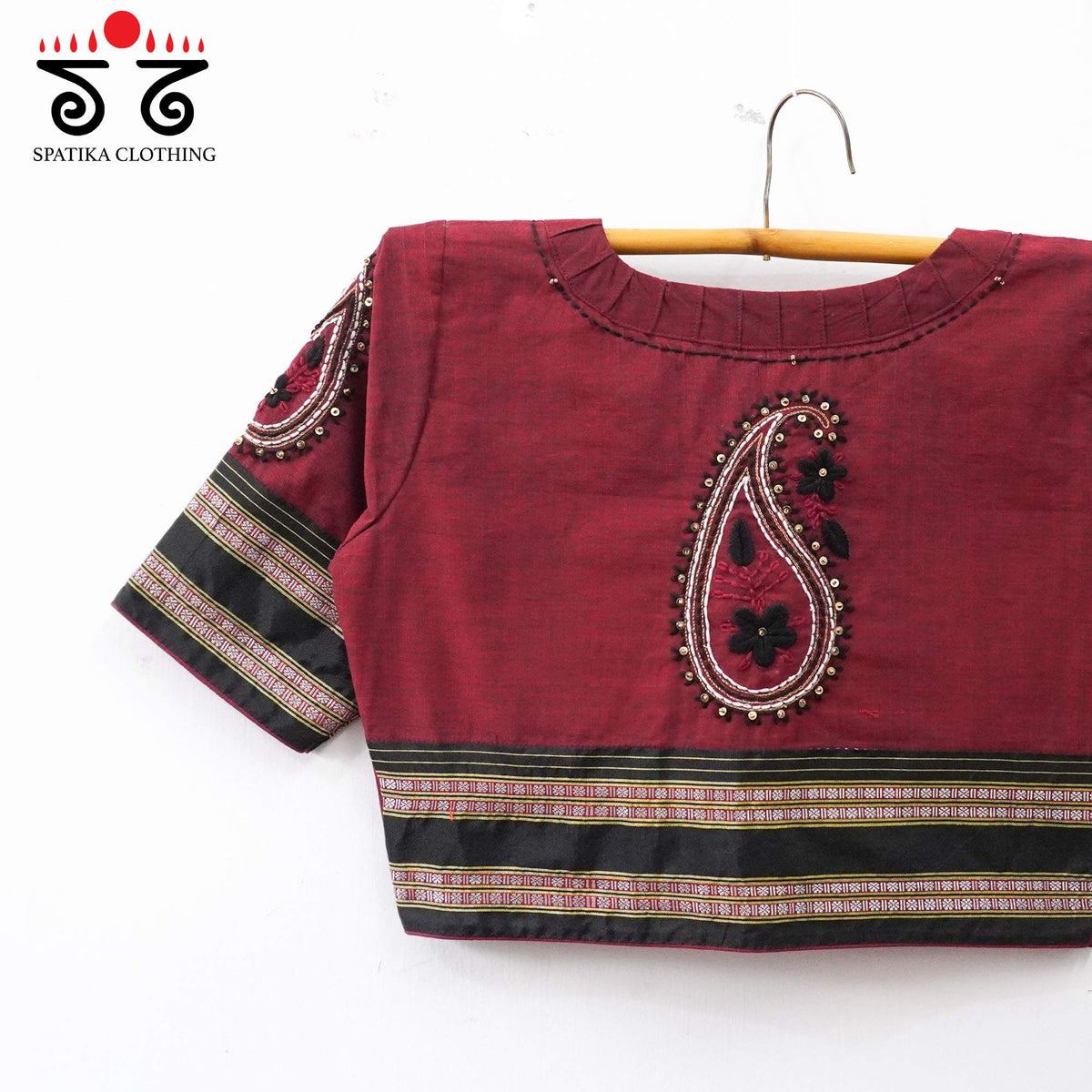 Maroon & Black Chikankari Handcrafted blouse
