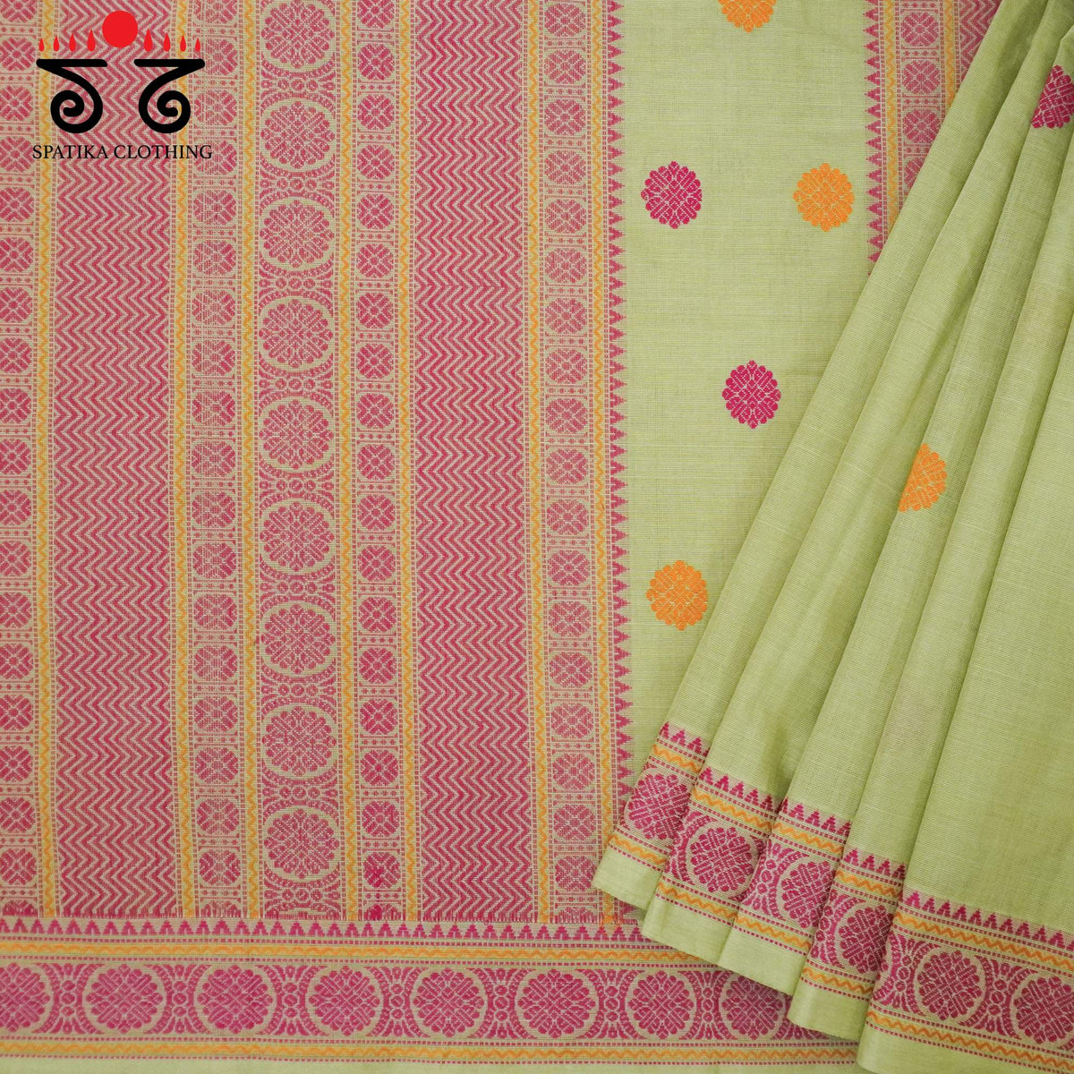 Pista Green Kanchi Cotton Saree - Ikat Blouse