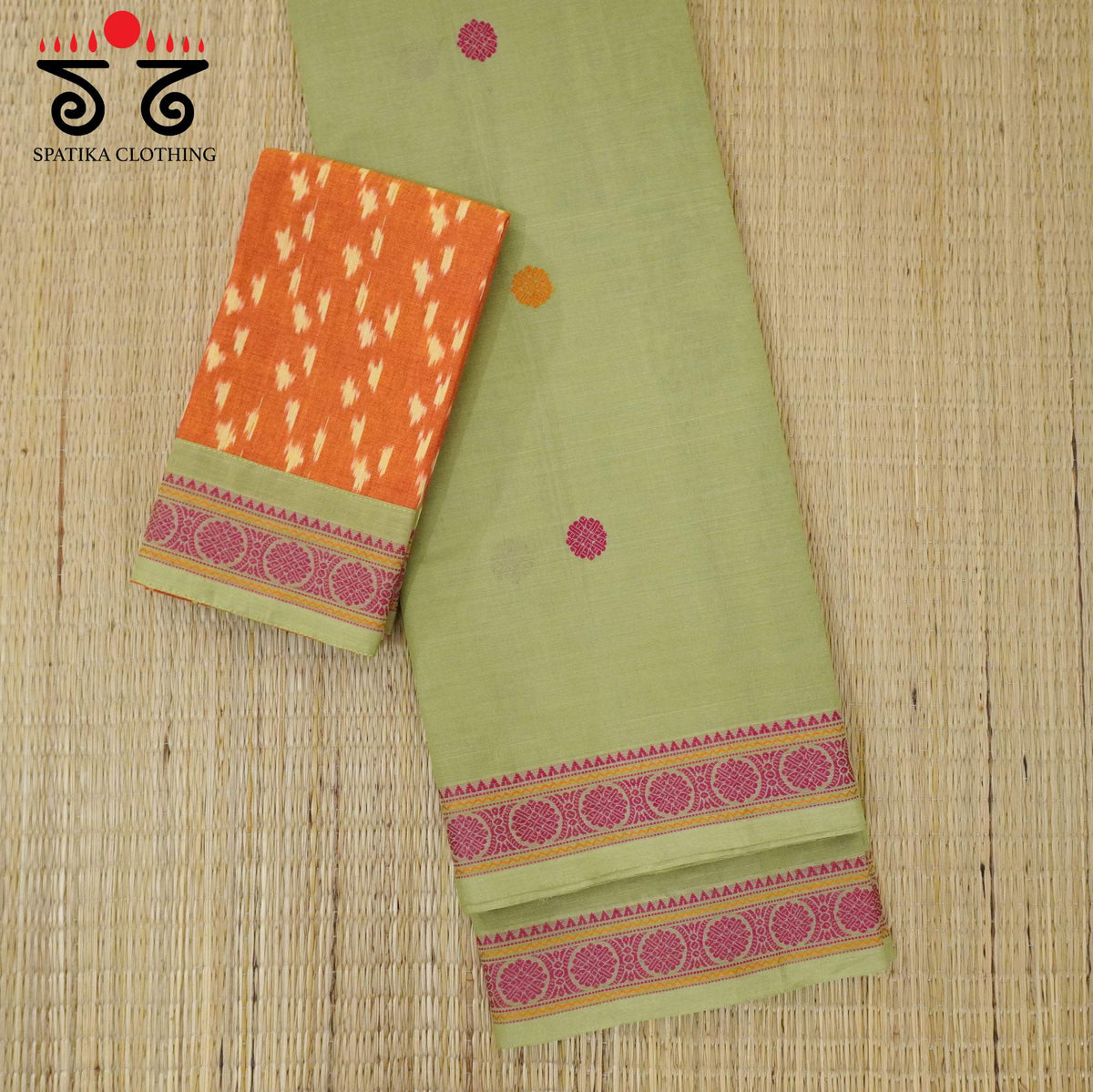 Pista Green Kanchi Cotton Saree - Ikat Blouse