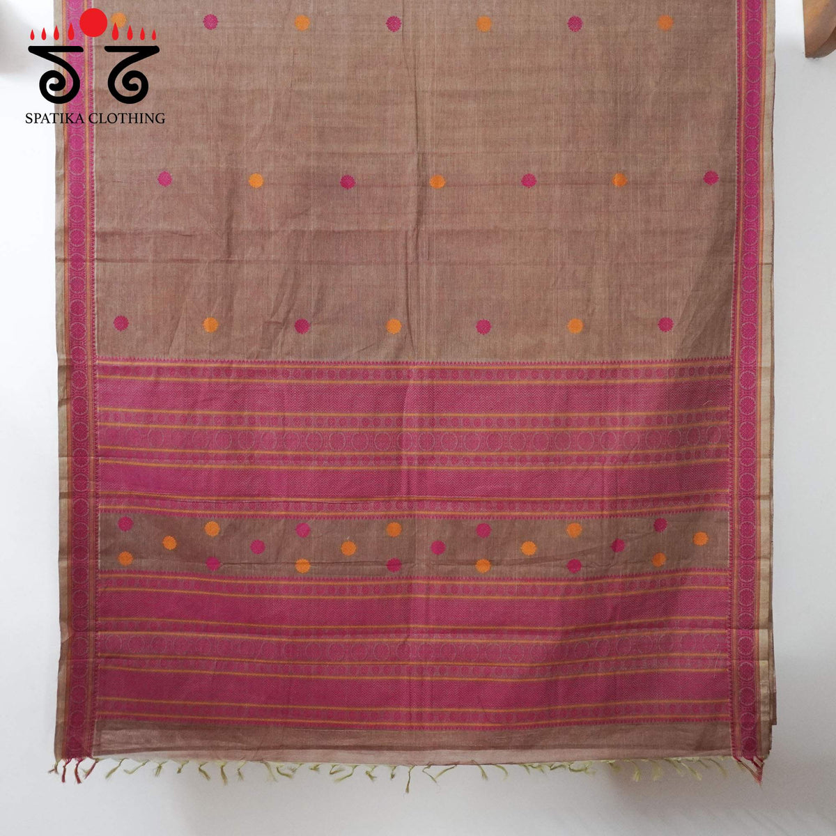 Brown Kanchi Cotton Saree - Ikat Blouse