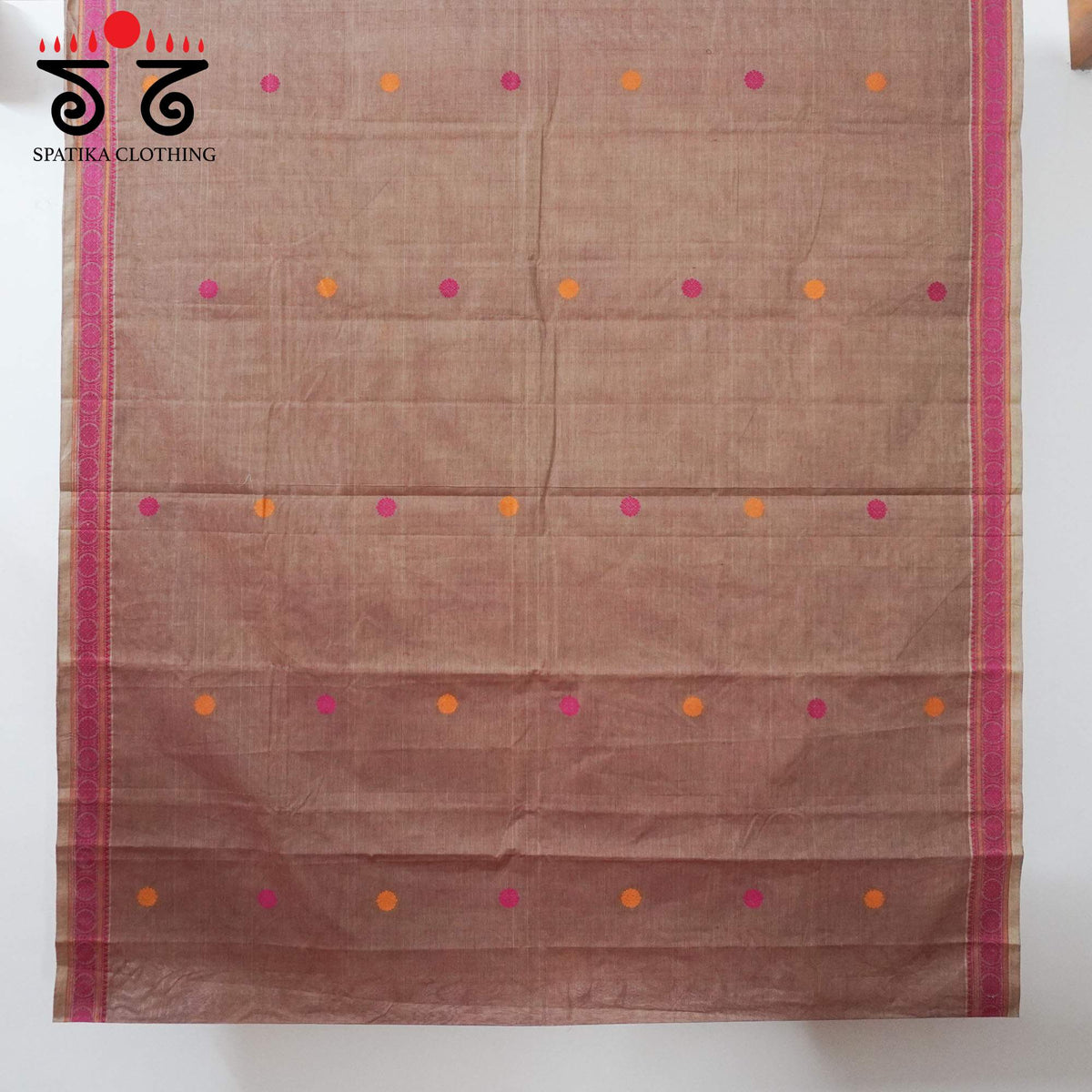 Brown Kanchi Cotton Saree - Ikat Blouse