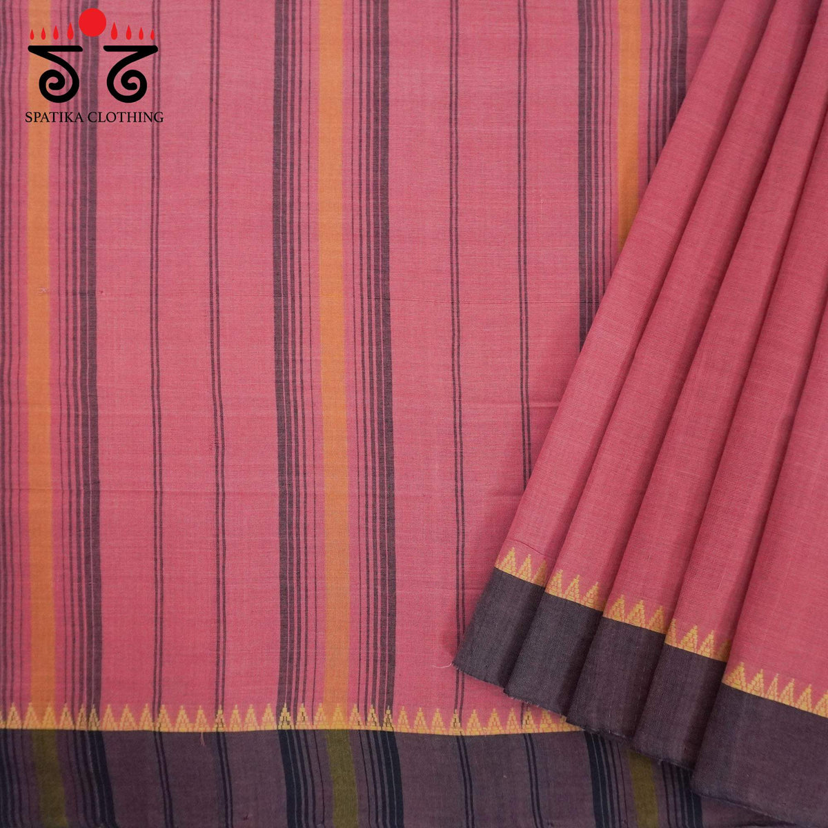 Pink Andhra Cotton Saree With Ikat Blouse