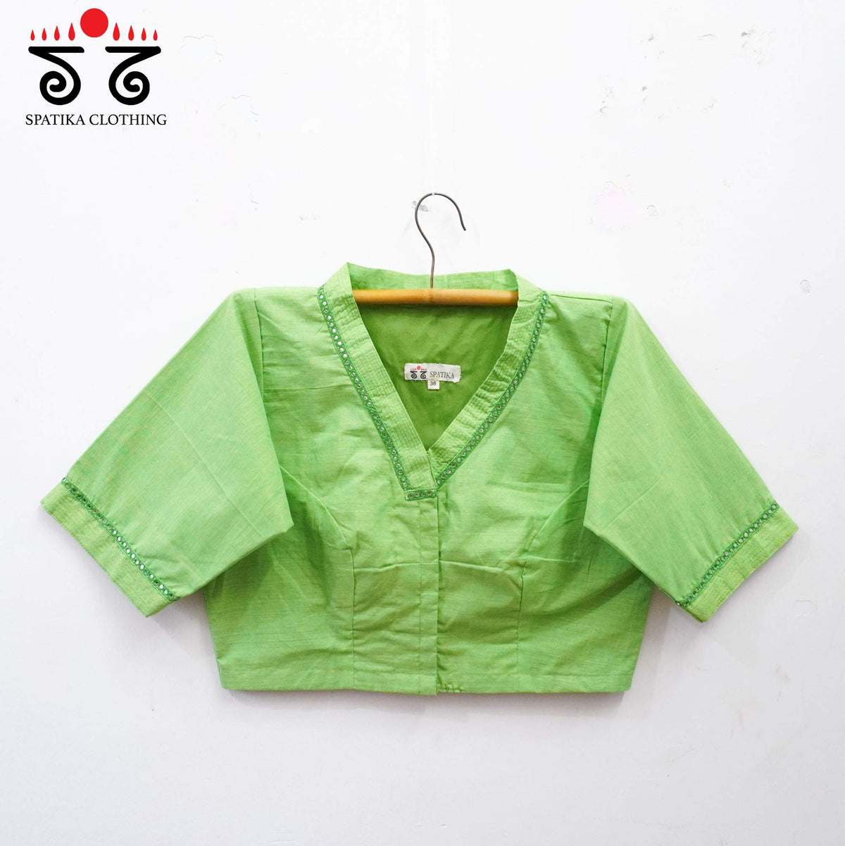 Green Mirror Work - V Neck Blouse