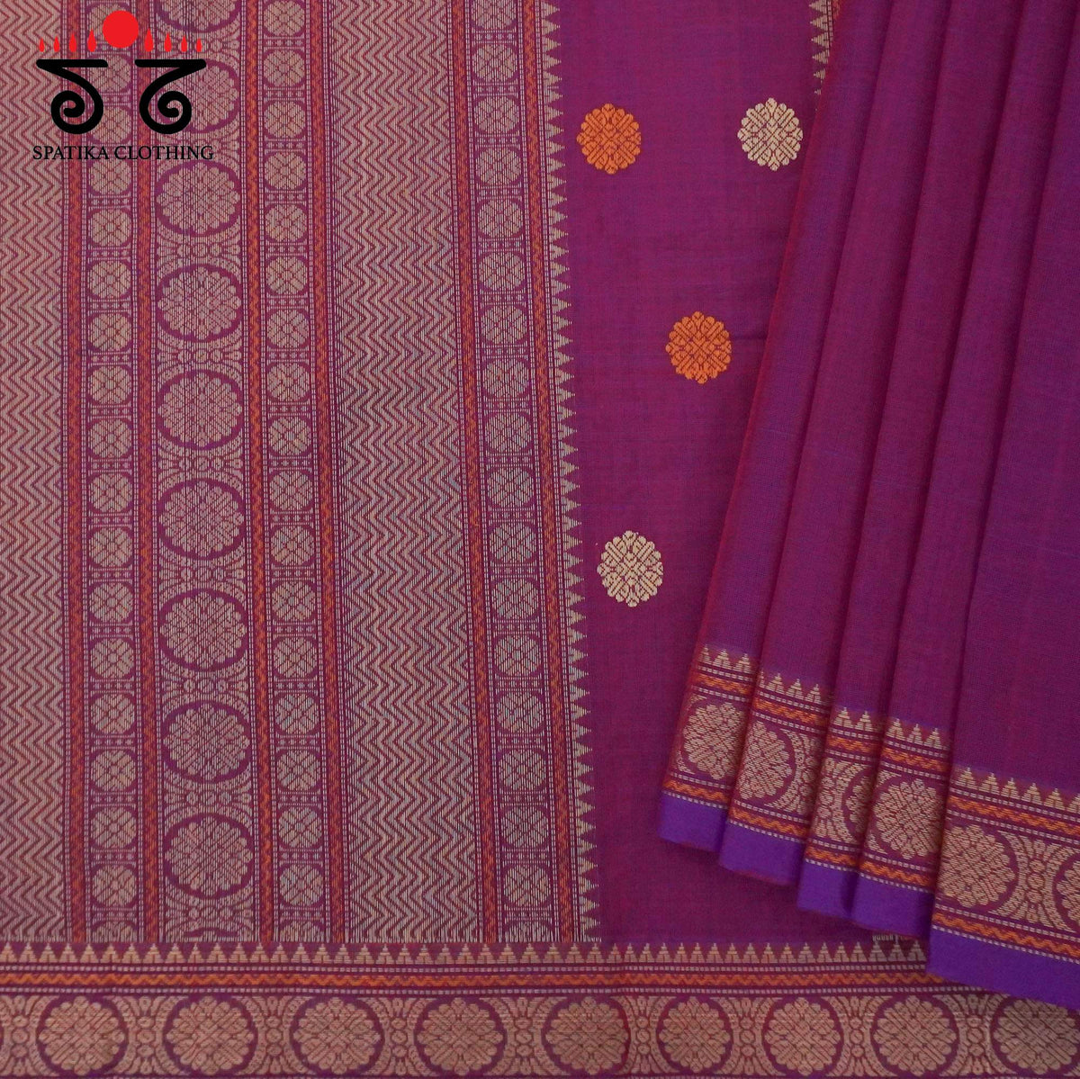 Magenta Kanchi Cotton Saree - Bandhini Blouse
