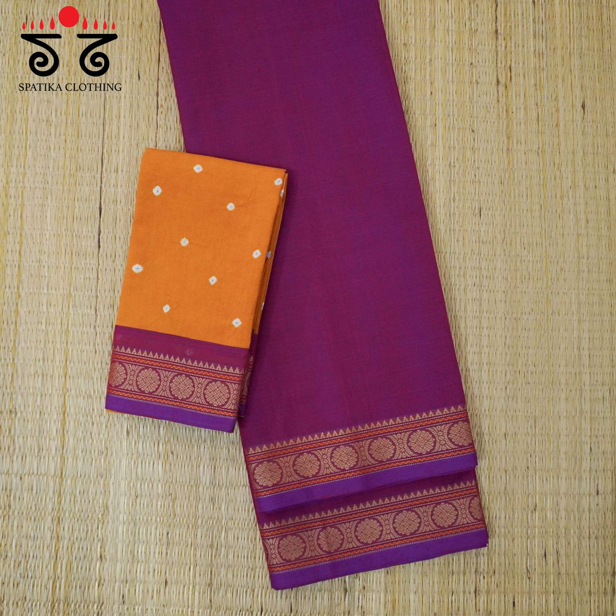 Magenta Kanchi Cotton Saree - Bandhini Blouse