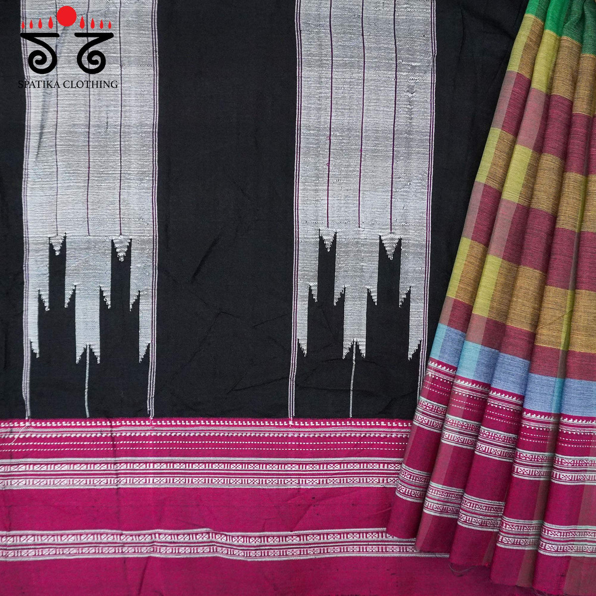Pink Multi-Ikat Handwoven Cotton Saree
