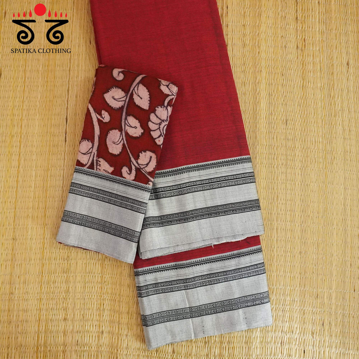 Red Ilkal Handwoven Cotton Saree - Kalamkari Blouse