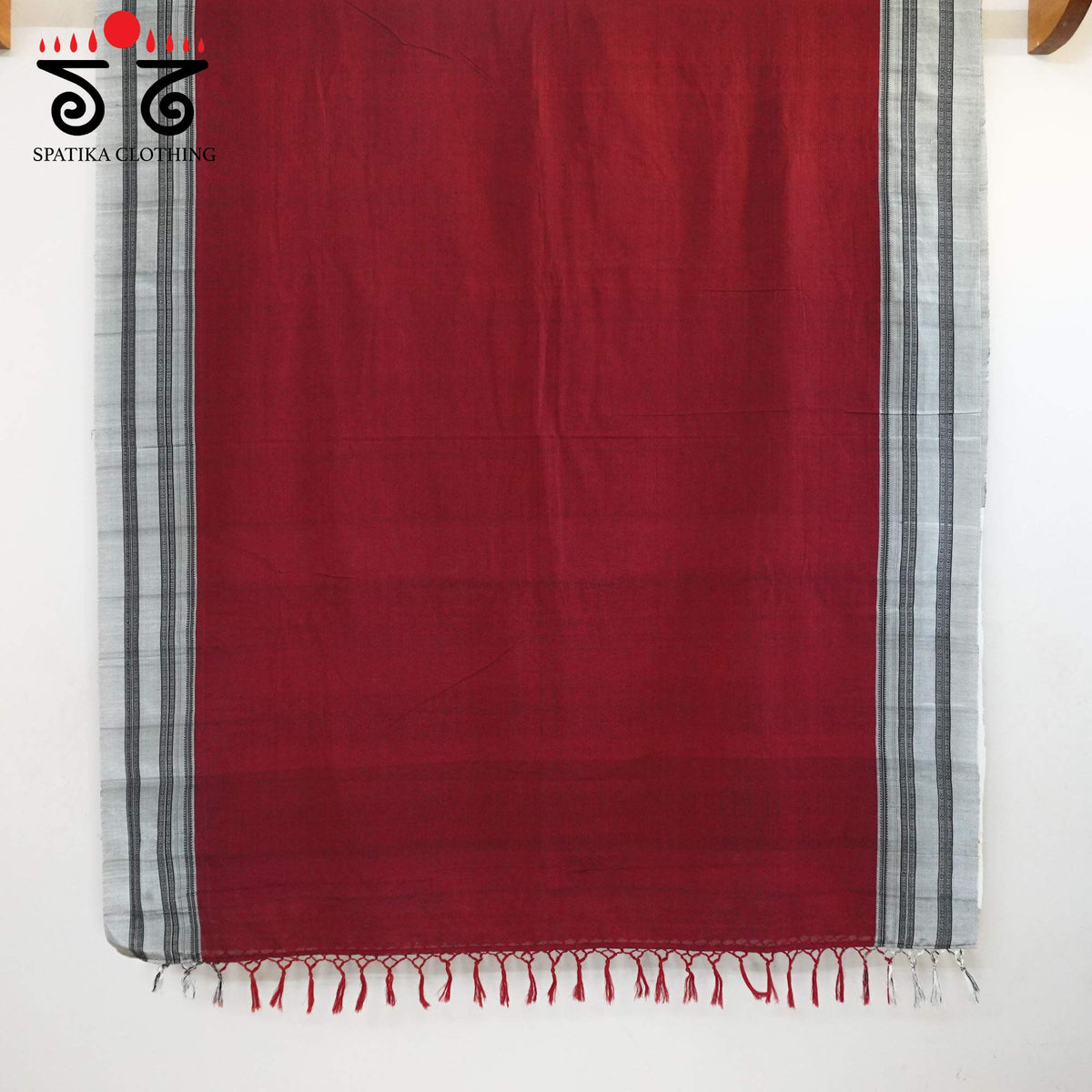 Red Ilkal Handwoven Cotton Saree - Kalamkari Blouse