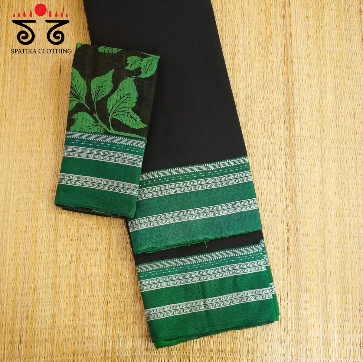 Black Ilkal Handwoven Cotton Saree - Kalamkari Blouse