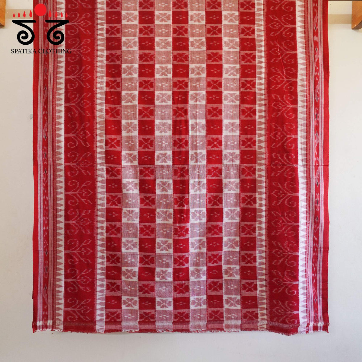Red Nuapatna-Ikat Handwoven Cotton Saree