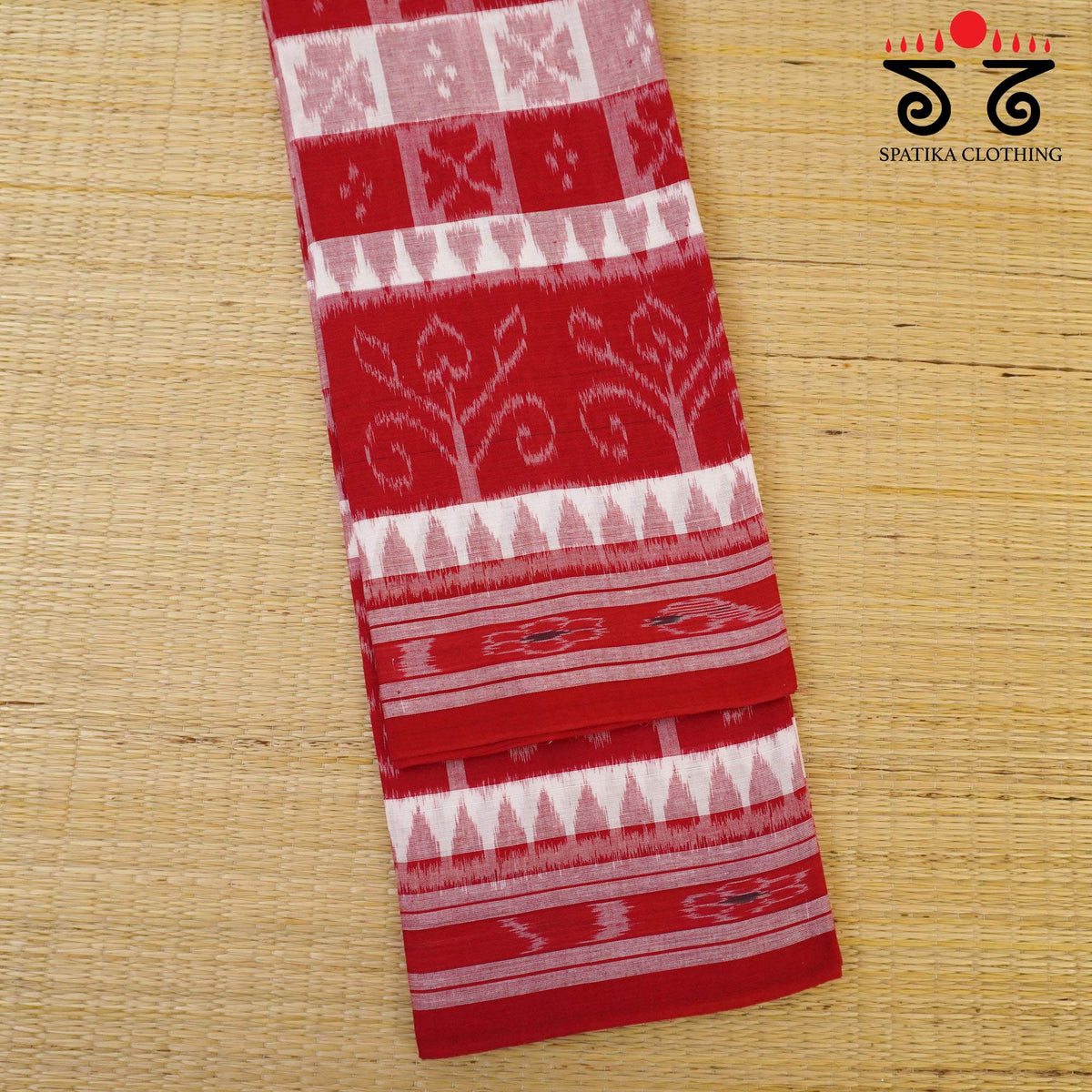 Red Nuapatna-Ikat Handwoven Cotton Saree