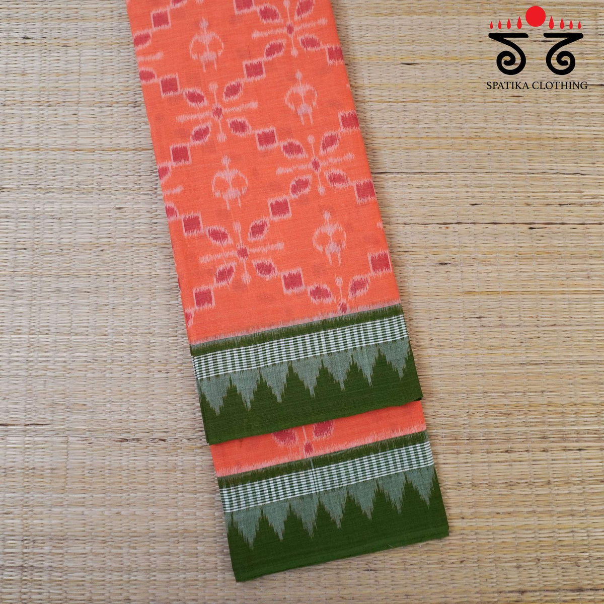 Orange Nuapatna-Ikat Handwoven Cotton Saree