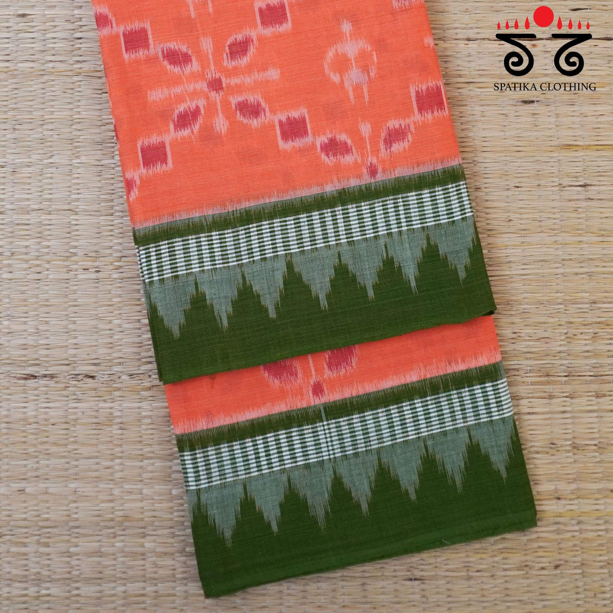 Orange Nuapatna-Ikat Handwoven Cotton Saree