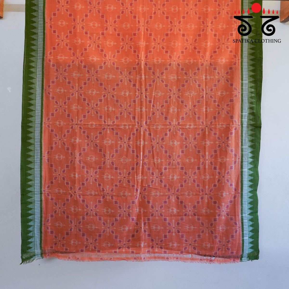 Orange Nuapatna-Ikat Handwoven Cotton Saree