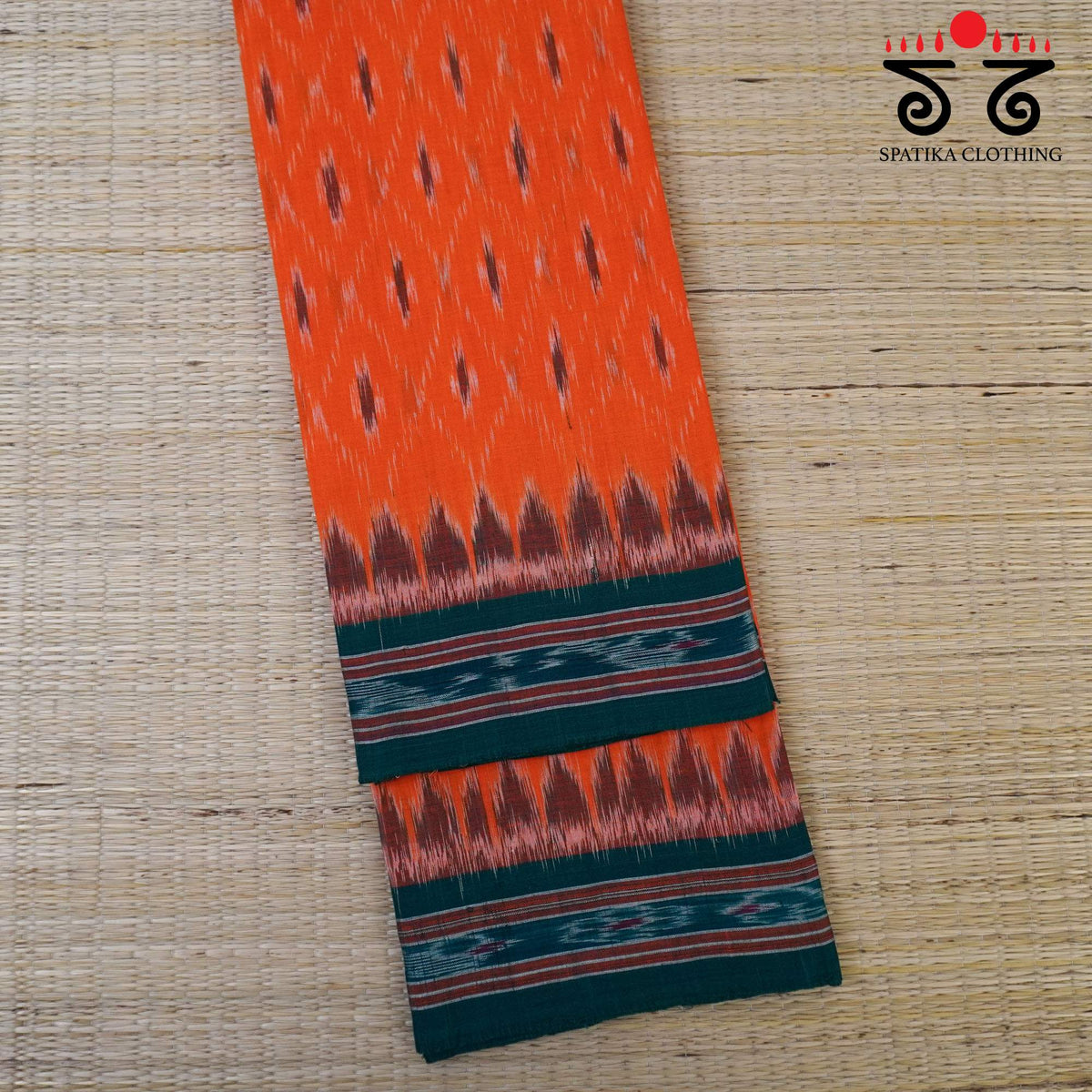 Orange Nuapatna-Ikat Handwoven Cotton Saree