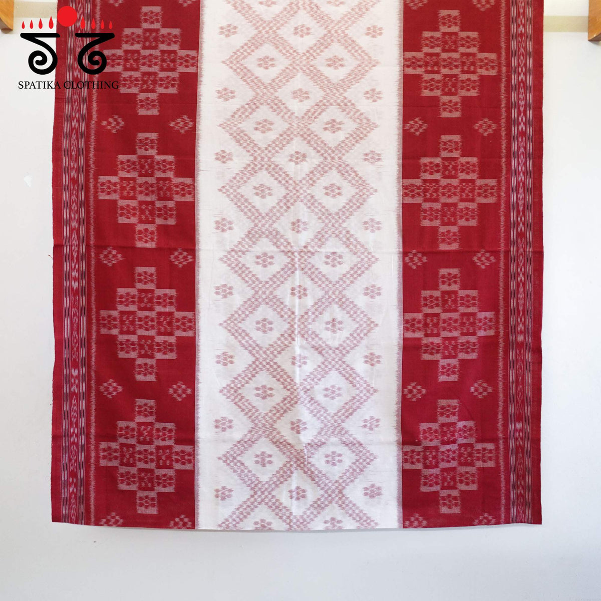 Red and White Nuapatna-Ikat Handwoven Cotton Saree