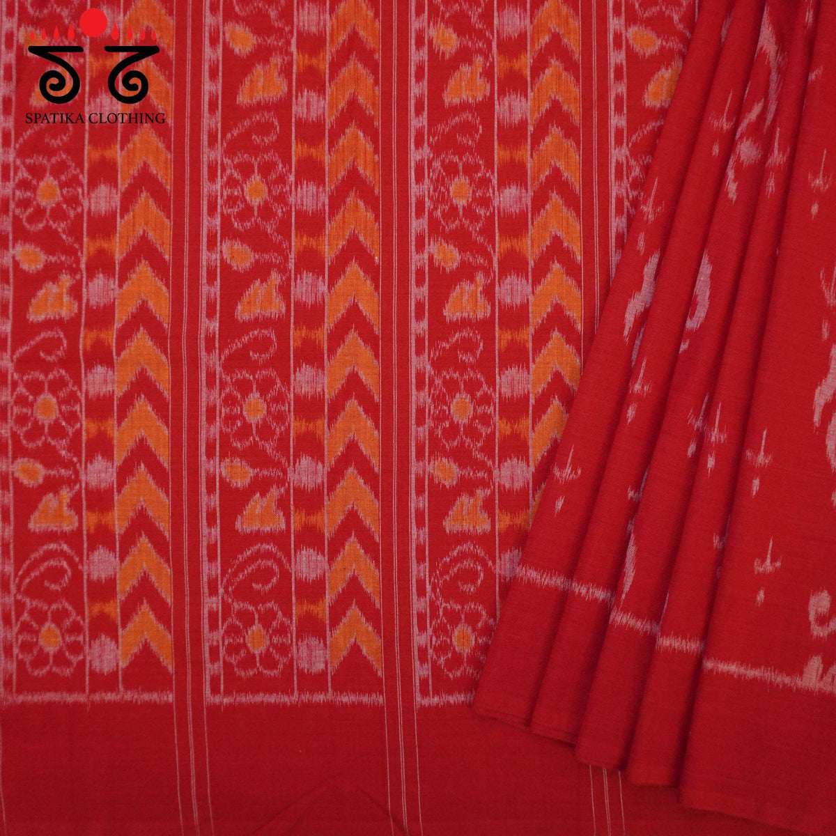 Red Nuapatna-Ikat Handwoven Cotton Saree