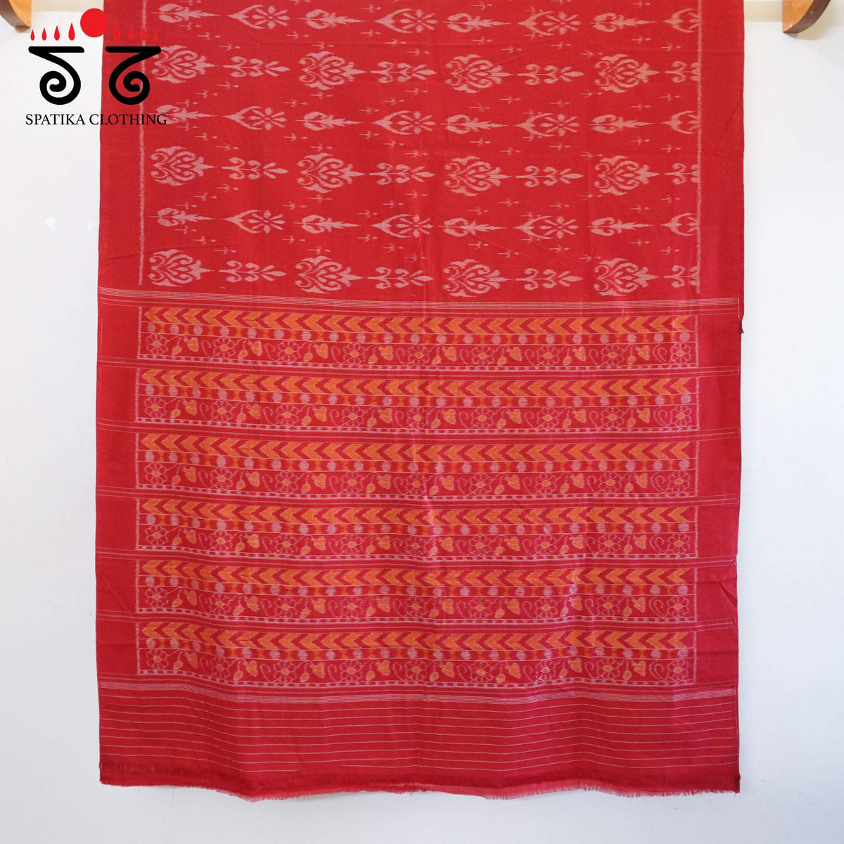 Red Nuapatna-Ikat Handwoven Cotton Saree