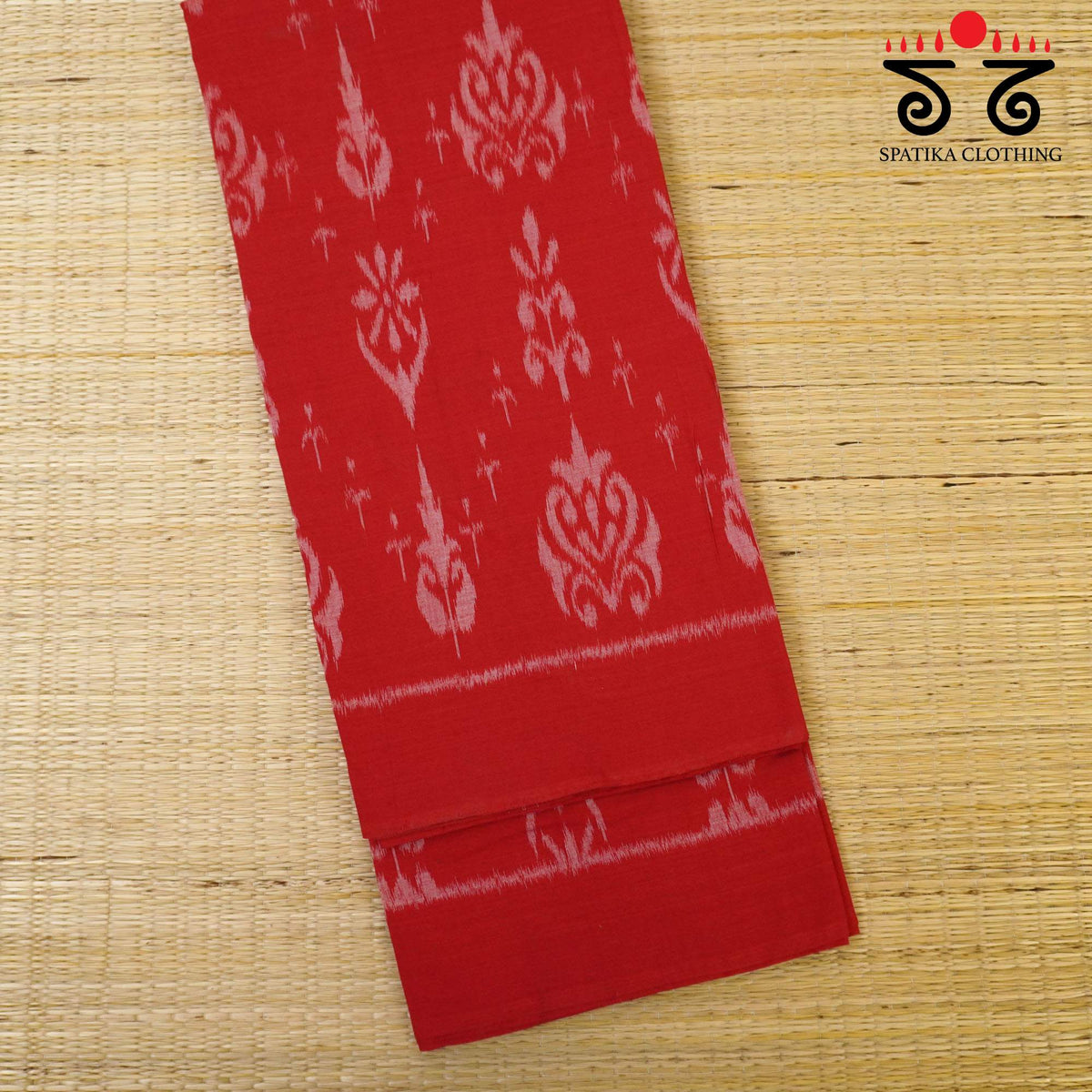 Red Nuapatna-Ikat Handwoven Cotton Saree