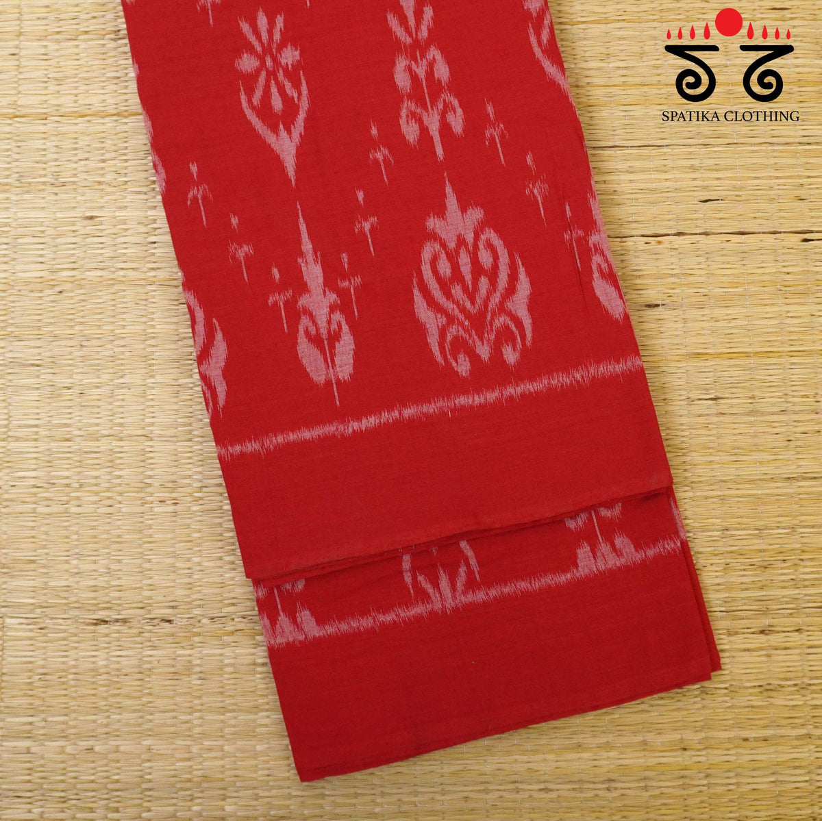 Red Nuapatna-Ikat Handwoven Cotton Saree