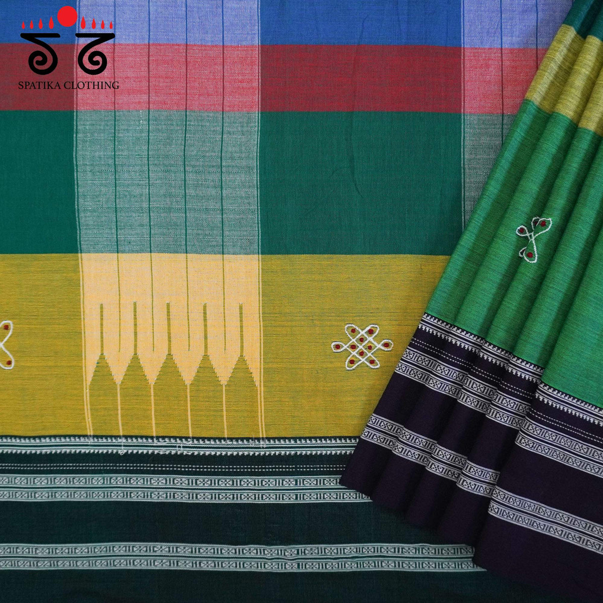 Green Kolam - Embroidered Ilkal Saree