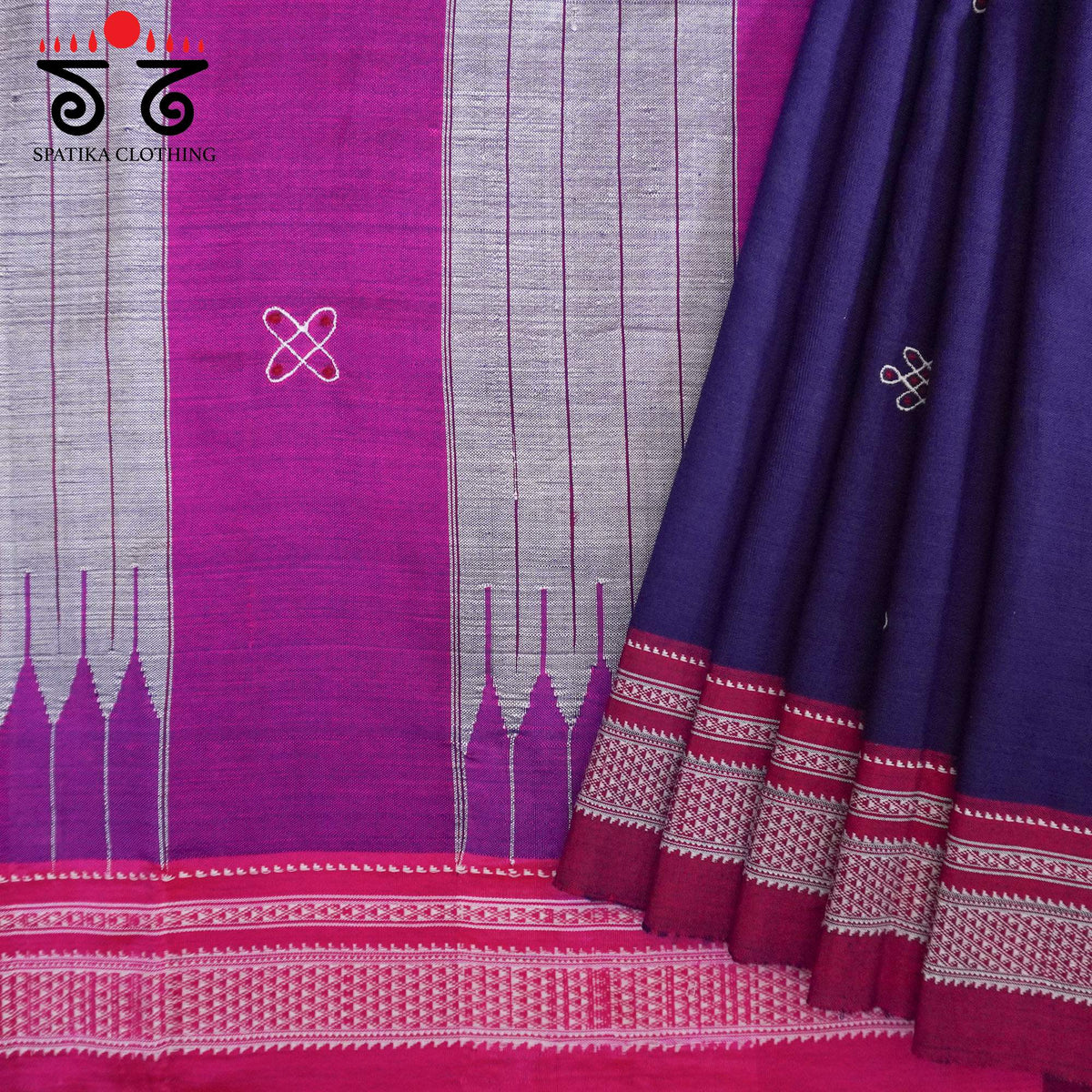 Blue Kolam - Embroidered Ilkal Saree