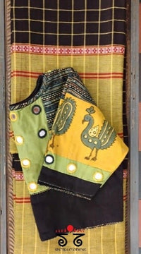 Black Chettinad Cotton Saree with The Morni - Green Mirror work Blouse