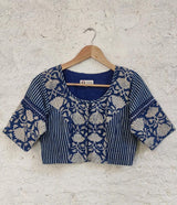 Blue Half & Half Bagru Blouse