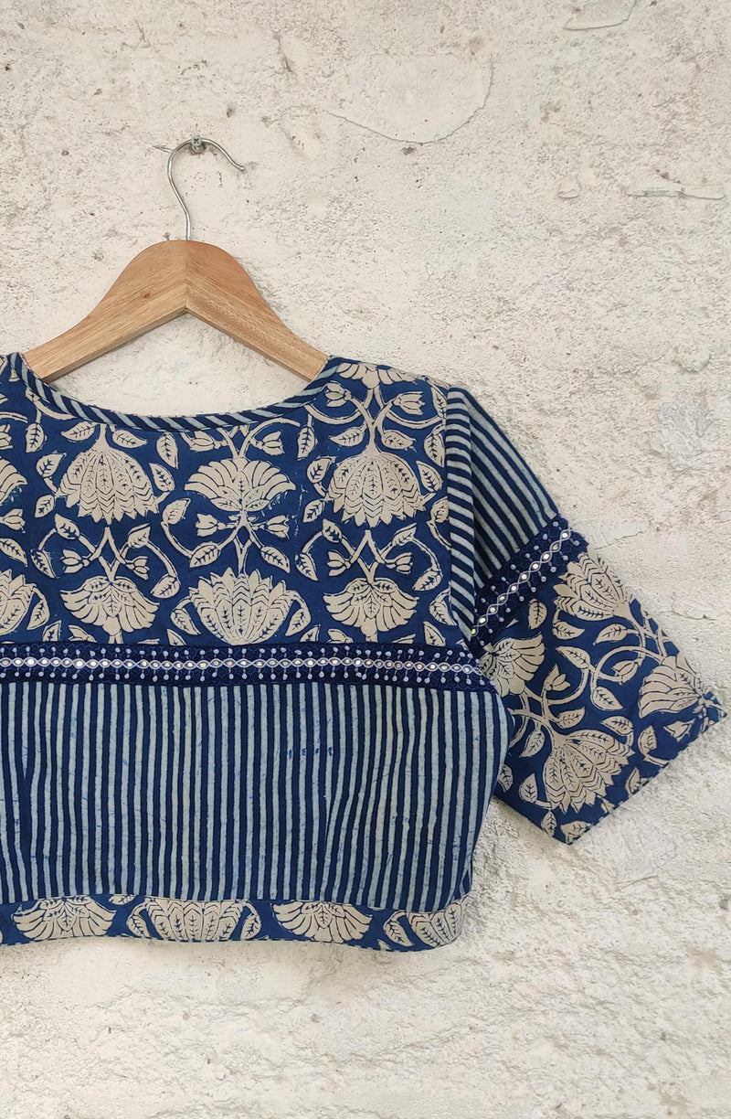 Blue Half & Half Bagru Blouse